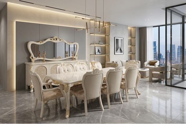 Mesas Mesa de comedor Mesa de comedor Comedor Madera Mesa Barroca Comedor de lujo Muebles Nuevos