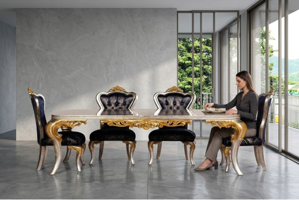 Set de 4 sillas de comedor silla de comedor silla de respaldo de lujo estilo de comedor de lujo barroco de 4 piezas.