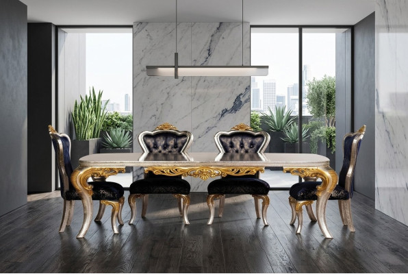 Set de 4 sillas de comedor silla de comedor silla de respaldo de lujo estilo de comedor de lujo barroco de 4 piezas.