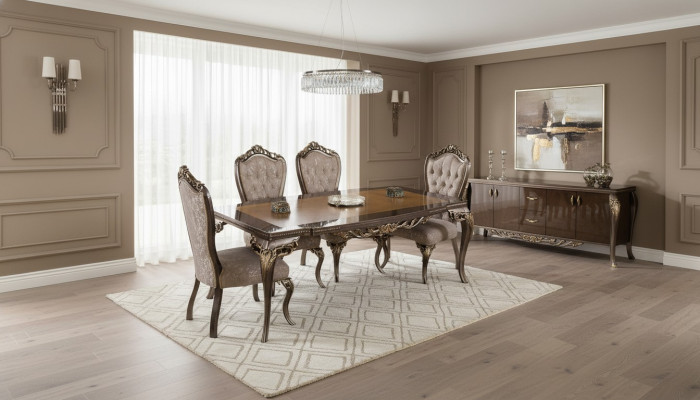 Silla de comedor Silla Sillas Madera Lujo Comedor Tela Estilo Barroco 1x Sillón
