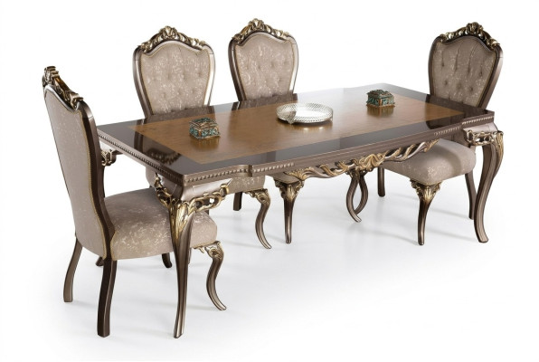 Silla de comedor Silla Sillas Madera Lujo Comedor Tela Estilo Barroco 1x Sillón