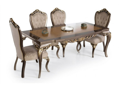 Silla de comedor Silla Sillas Madera Lujo Comedor Tela Estilo Barroco 1x Sillón