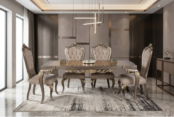 Silla Set 4x Sillas de respaldo Silla de comedor Madera Lujo Comedor Tela Sillas barrocas
