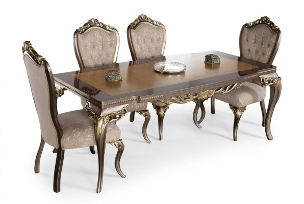 Silla Set 4x Sillas de respaldo Silla de comedor Madera Lujo Comedor Tela Sillas barrocas