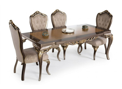 Silla Set 4x Sillas de respaldo Silla de comedor Madera Lujo Comedor Tela Sillas barrocas