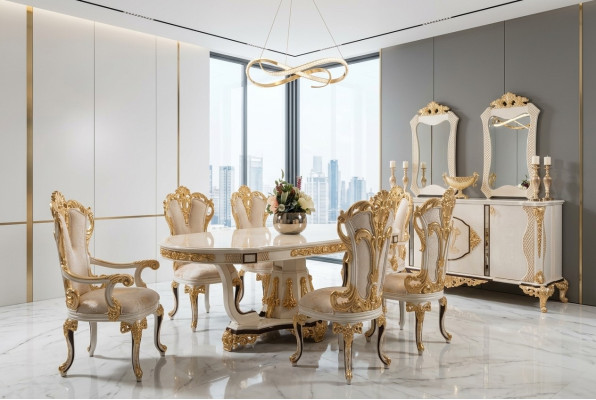 Mesa de comedor de lujo silla de mesa de comedor de madera mesa mesa sillas de comedor barroco grupo de muebles