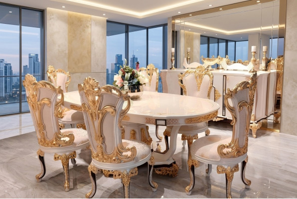 Grupo de 6 sillas de comedor de madera de lujo.