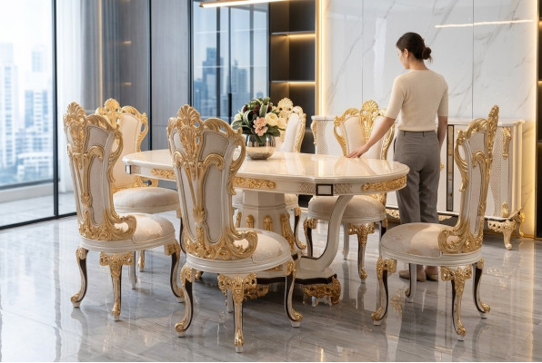 Silla de comedor Silla Sillas Madera Lujo Comedor Esencia Estilo Barroco Rococó