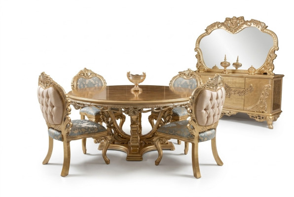 Lujo Conjunto de comedor Mesa Silla Cómoda Espejo Sillas Mesa 7 piezas.
