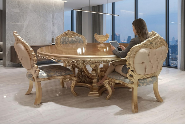 Mesa de comedor redonda Mesa de comedor Mesas de comedor Mesa Barroca de madera de lujo