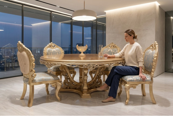 Conjunto de comedor clásico de 5 piezas con mesa redonda y sillas.