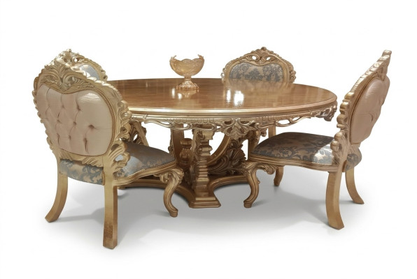 Conjunto de comedor clásico de 5 piezas con mesa redonda y sillas.