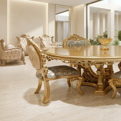 Silla de comedor Silla Sillas Madera Lujo Comedor Tela Estilo Barroco Respaldo