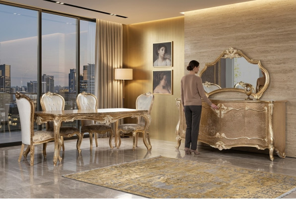 Comedor mesa silla grupo de salón set de madera mesa cajonera espejo set de 7 piezas