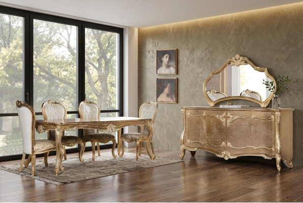Comedor mesa silla grupo de salón set de madera mesa cajonera espejo set de 7 piezas