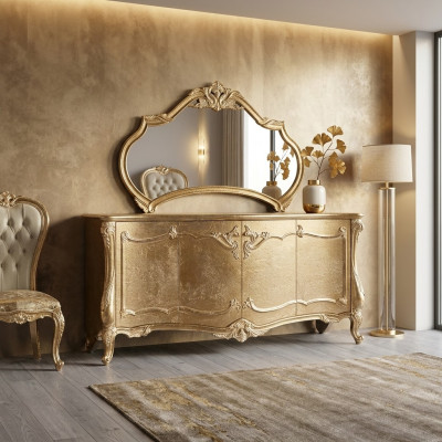Juego de cómoda con espejo, juego de cómodas de madera, grupo de muebles barrocos.