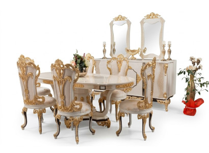 Elegante conjunto de comedor en oro para interiores sofisticados