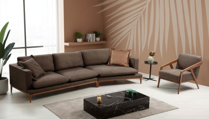 Sofá esquinero Sofá Sala de estar Sofás Tela Lujo Esquina Forma de L Madera Estilo Moderno Muebles Nuevo