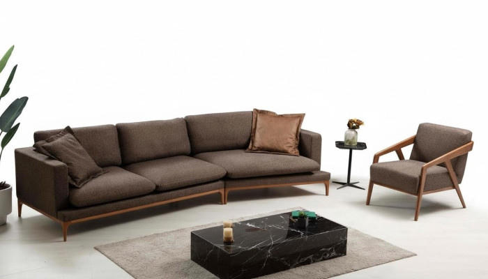 Sofá esquinero Sofá Sala de estar Sofás Tela Lujo Esquina Forma de L Madera Estilo Moderno Muebles Nuevo
