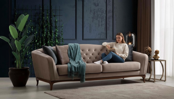 Sofá de tres plazas Sofás de 3 plazas Sofá de lujo tapizado en tela Muebles de sofá de 230 cm