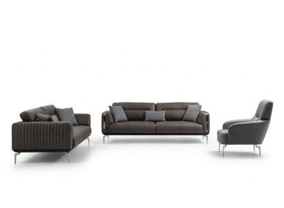 Sofá de 3 plazas con chaise longue, sofá de 3 plazas y sillón individual tapizado en poliéster de estilo moderno.