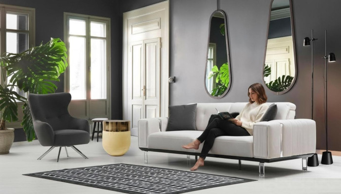 Sofá de lujo con 3+1 plazas, sofás, sillones tapizados de tela diseño de muebles nuevos.