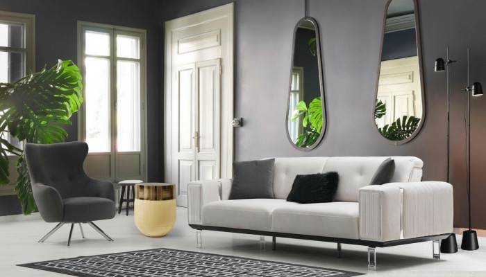 Sofá de lujo con 3+1 plazas, sofás, sillones tapizados de tela diseño de muebles nuevos.
