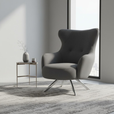 Sillón orejero de lujo de una plaza tapizado de diseñador en tela moderna.