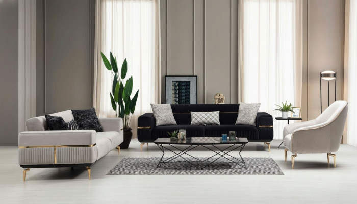 Conjunto de sofás de lujo Sofá Grupo de tapicería Sofás 3+3+1 plazas Sillón 3 piezas Set de terciopelo.