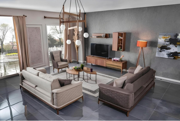 Conjunto de sofás de lujo 3+3+1 asientos Sofá de tela Sillones Sofás Modernos Marrón