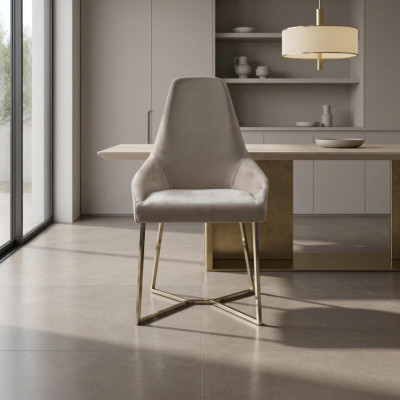 Silla de salón, silla de comedor de lujo beige, silla, sillas, diseño moderno, muebles.