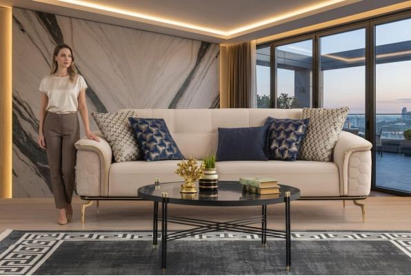 Sofá de tres plazas 3 plazas Sofás de lujo Muebles de salón Decoración de tela diseño