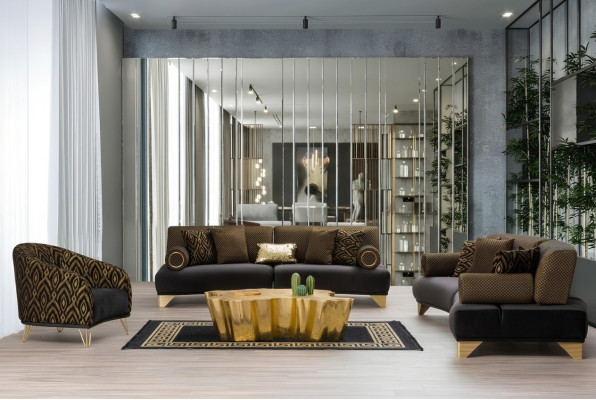 Sofá conjunto sofá sofás sofá sillón tres plazas 3+3+1 asientos tela grupo nuevo