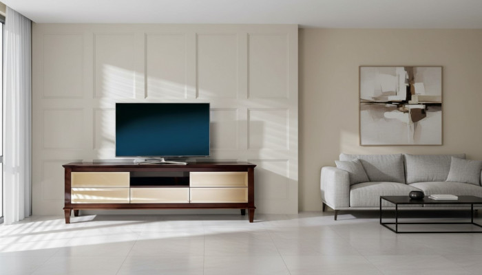 Mueble de televisión bajo, aparador, cómoda de salón moderna de madera.