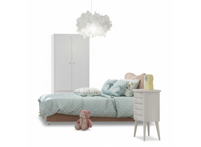 Habitación infantil Cama infantil Cama Mesita de noche Armario de madera Muebles Blancos Juego de 3 piezas