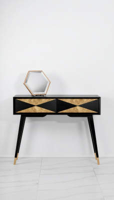Mesa de consola, mesa de soporte, cómoda, mesa auxiliar de madera de diseño moderno de lujo en color dorado.