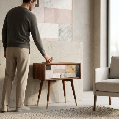 Mesita de noche Mesitas de noche Mesa auxiliar Diseño de madera Mesas modernas de dormitorio