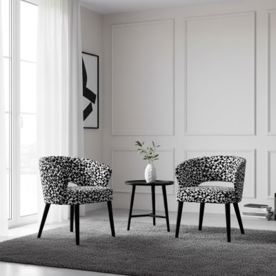 Silla de madera y tela negra y blanca original para la sala de estar