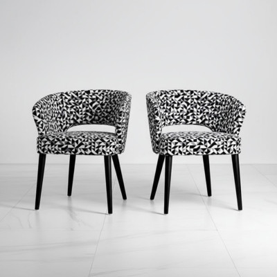 Silla de madera y tela negra y blanca original para la sala de estar