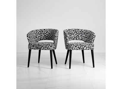 Silla de madera y tela negra y blanca original para la sala de estar
