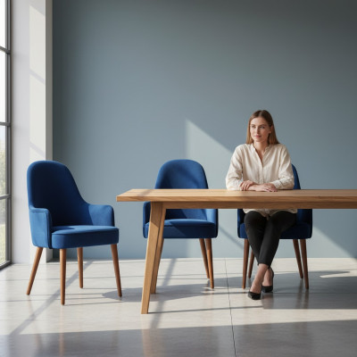 Silla de comedor Sillón Butaca Asiento 1 Plaza Sillón club Tela Azul Comedor Madera