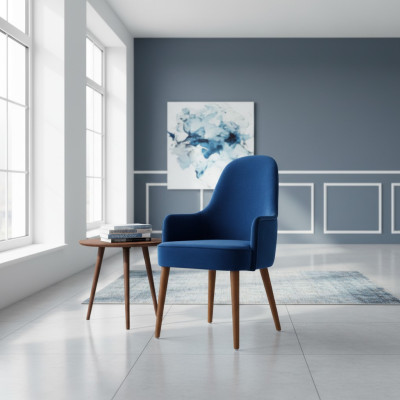 Silla de comedor Sillón Butaca Asiento 1 Plaza Sillón club Tela Azul Comedor Madera