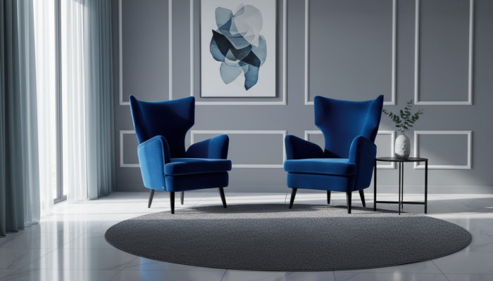 Sillón reclinable orejero de tela de lujo de una plaza para salón moderno azul