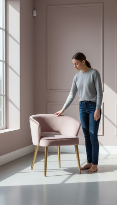 Silla de comedor de lujo Sillón Sillón Asiento 1 Asiento Butaca Tela Comedor Rosa