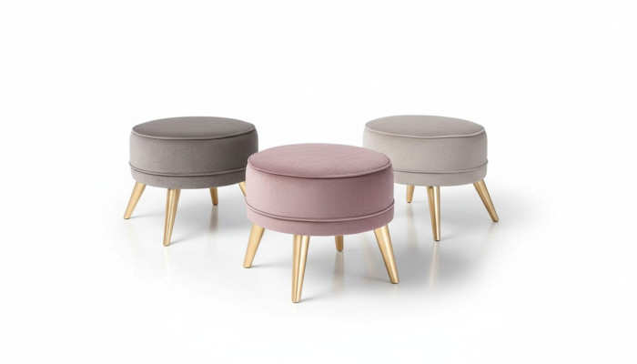 Taburete otomano de tela de diseño de lujo moderno para sala de estar, rosa y redondo.