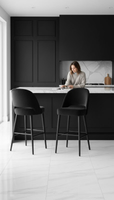 Taburete de bar taburete taburete taburete silla moderna poliéster negro tela diseño de madera nuevo