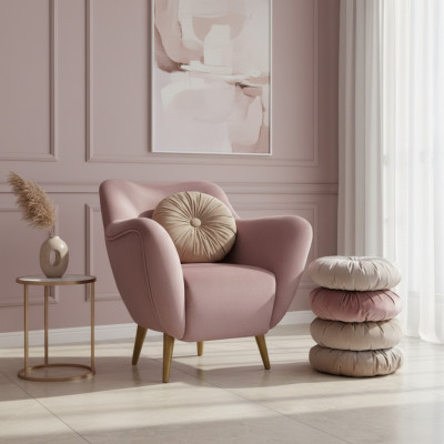 Silla Sillón Orejero de una plaza Asiento Tela Lujo Sala de estar Moderno Rosa