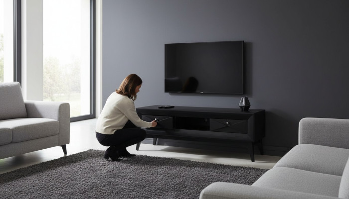 Mueble de televisión Bajo Aparador Mesa de sala de estar Moderna de madera Negro Diseño