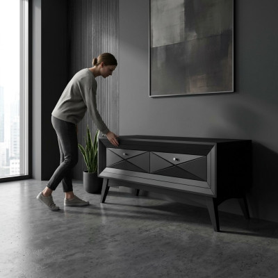 Soporte rtv Aparador de soporte Mesa de salón Moderno Madera Negro Diseño