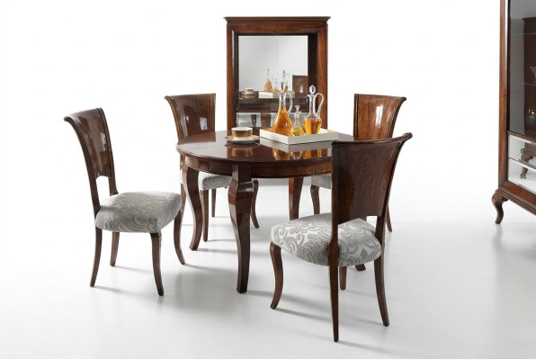 Mesa de comedor redonda de alto brillo en color marrón conjunto de comedor de 5 piezas con sillas.